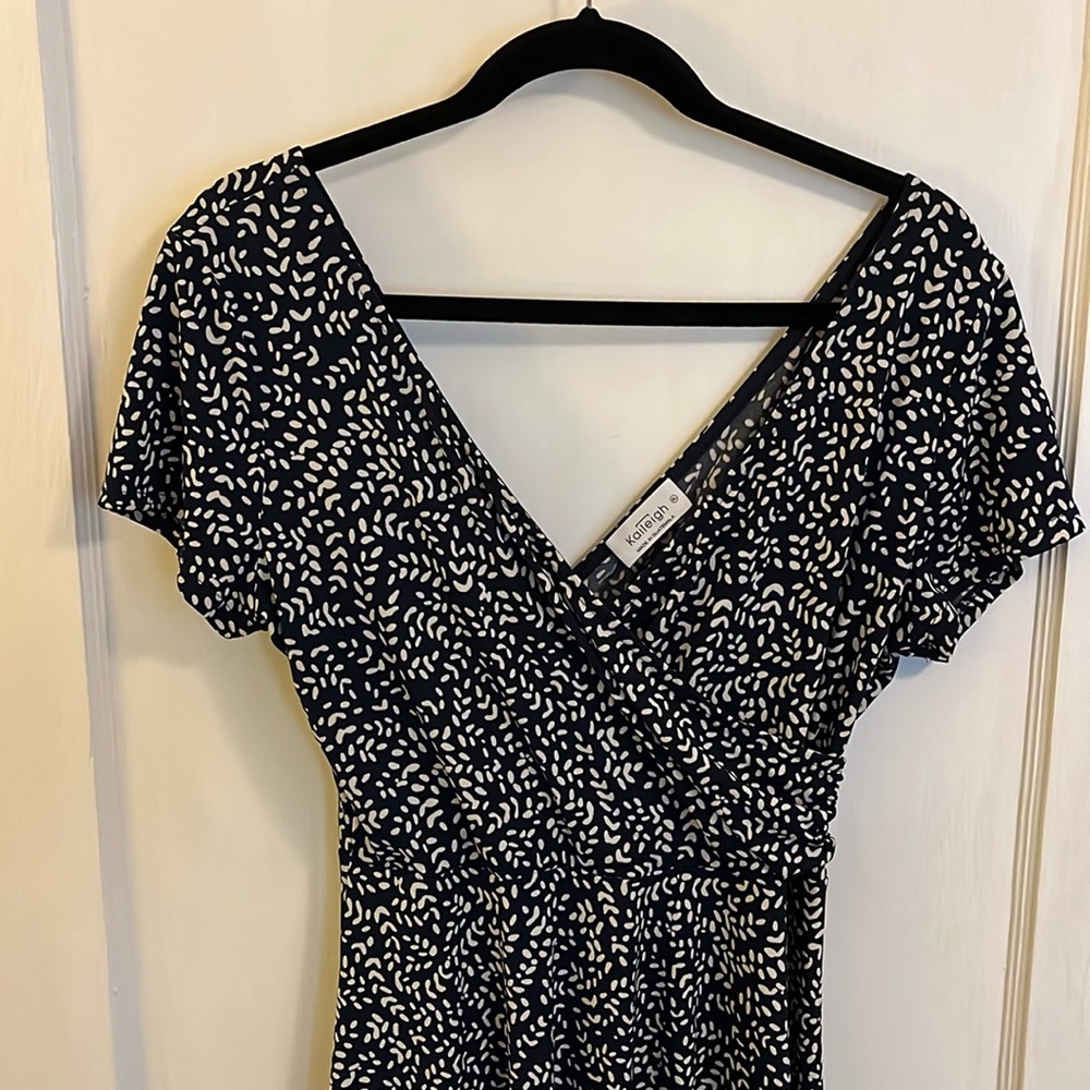Kaileigh Navy Blue and White Printed Wrap Dress